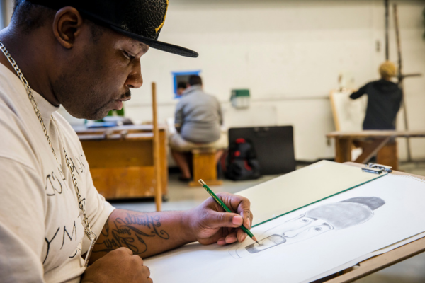 student working in art studio