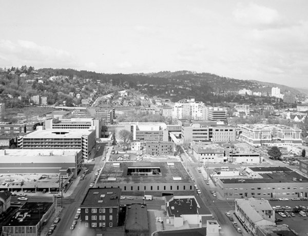black and white photo of the PSU campus