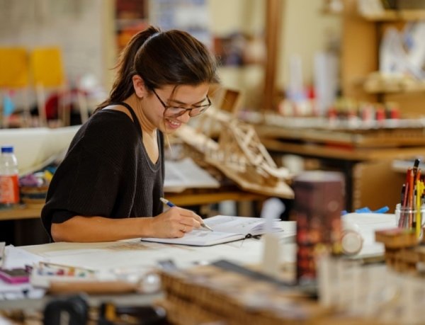student working in art studio