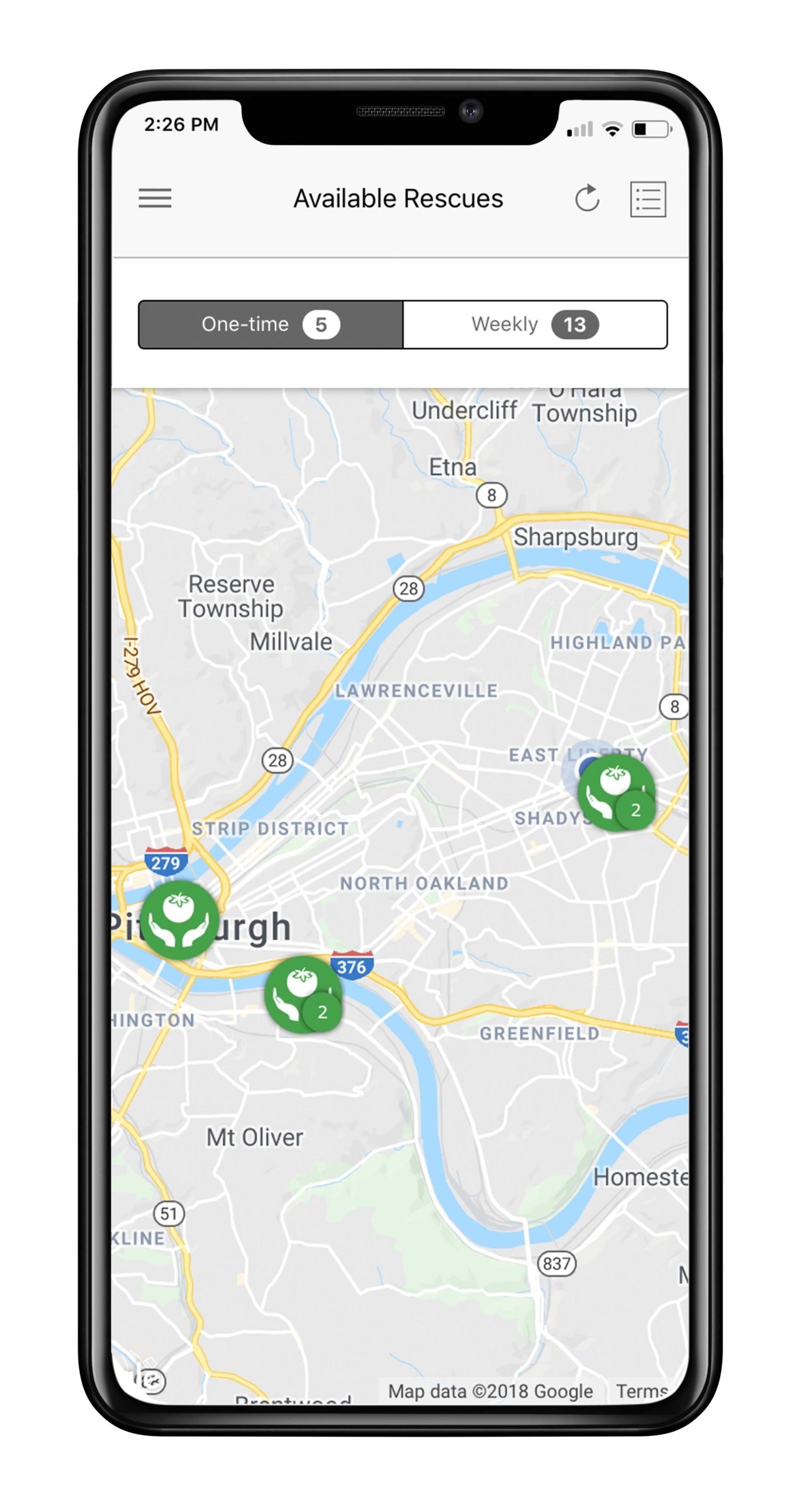 iPhone with the Food Rescue Hero app